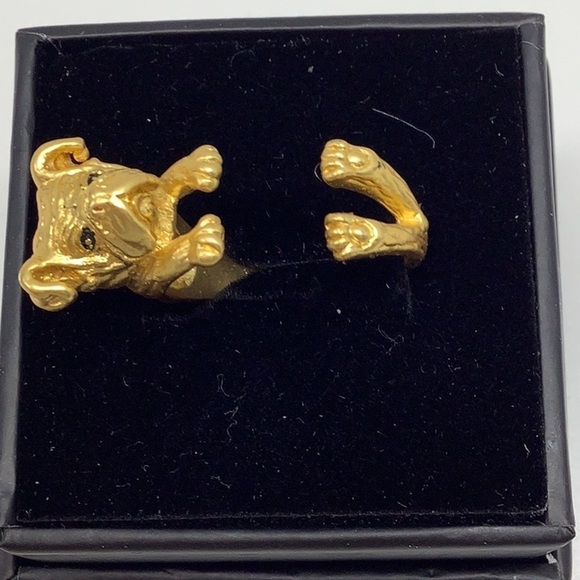 Dog Gold Tone Wraparound Adjustable Ring with Box - Picture 3 of 4